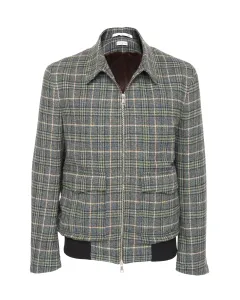 EDUARDO DE SIMONE SARTORIAL BOMBER - GREEN & BLUE - WOOL & ECO-FRIENDLY FAUX FUR LINING