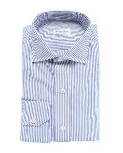 SALVATORE PICCOLO DRESS SHIRT - WHITE & BLUE - COTTON