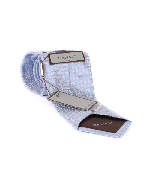 CANALI TIE - SKY BLUE & PINK - PURE SILK