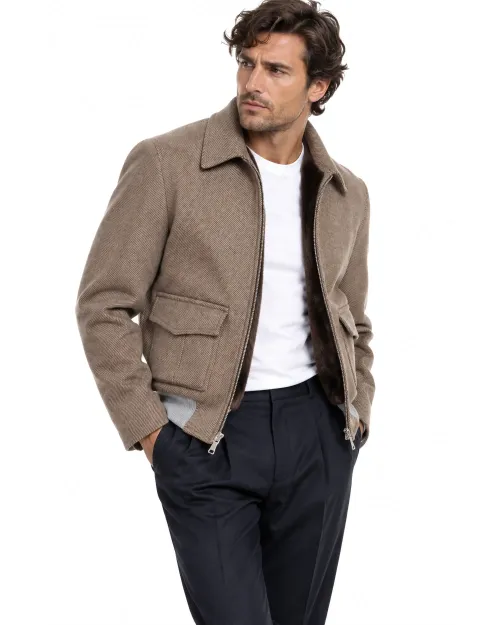 EDUARDO DE SIMONE SARTORIAL BOMBER - GREY & BEIGE - WOOL & ECO-FRIENDLY FAUX FUR LINING