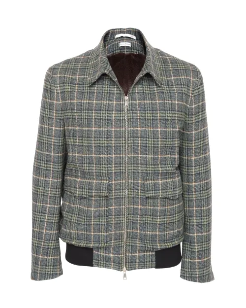 EDUARDO DE SIMONE SARTORIAL BOMBER - GREEN & BLUE - WOOL & ECO-FRIENDLY FAUX FUR LINING