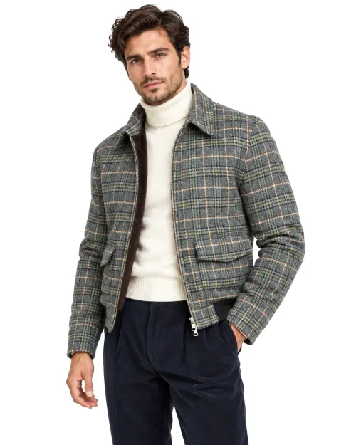EDUARDO DE SIMONE SARTORIAL BOMBER - GREEN & BLUE - WOOL & ECO-FRIENDLY FAUX FUR LINING