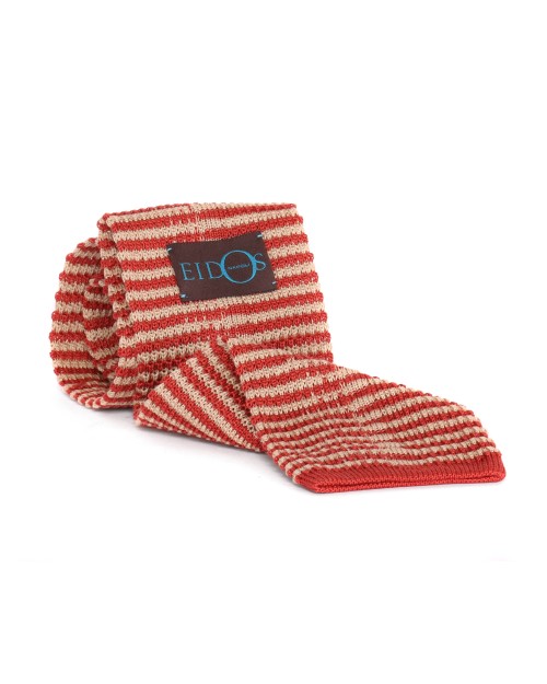 EIDOS by ISAIA KNIT TIE - CORAL & BEIGE - COTTON