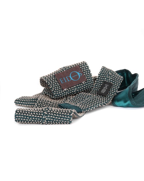 EIDOS by ISAIA KNIT TIE - GREEN & WHITE - PURE SILK