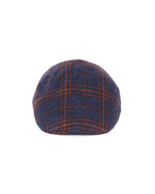 EZZELINO ASCOT CAP - BLUE & RUST - WOOL TWEED