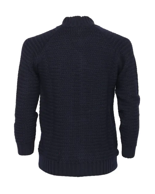 EZZELINO 6-PLY CARDIGAN SWEATER - NAVY BLUE - MERINO WOOL