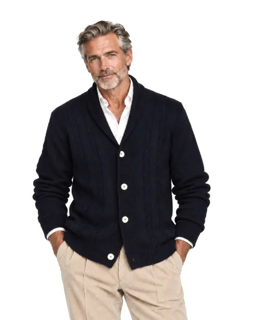 EZZELINO 6-PLY CARDIGAN SWEATER - NAVY BLUE - MERINO WOOL