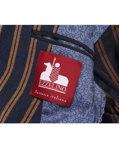 EZZELINO SPORT COAT - BLUE & BROWN - LIGHTWEIGHT WOOL & COTTON