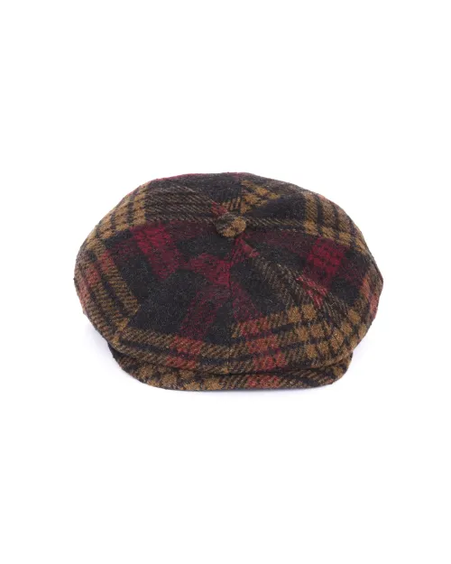 EZZELINO EIGHT-PANEL NEWSBOY CAP - BROWN & BURGUNDY - WOOL TWEED