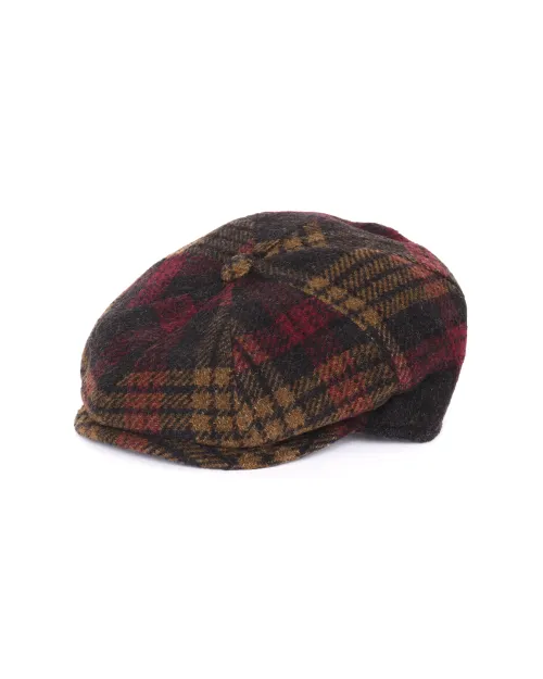 EZZELINO EIGHT-PANEL NEWSBOY CAP - BROWN & BURGUNDY - WOOL TWEED