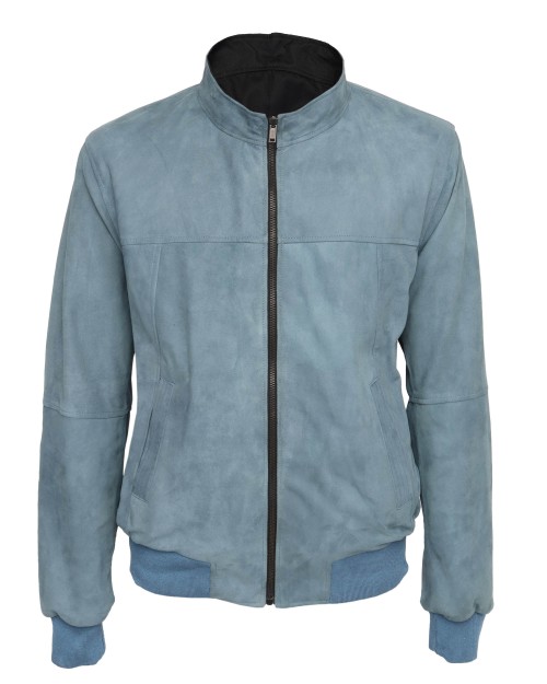 EZZELINO REVERSIBLE BOMBER - SKY BLUE & BLACK - LAMBSKIN & COTTON
