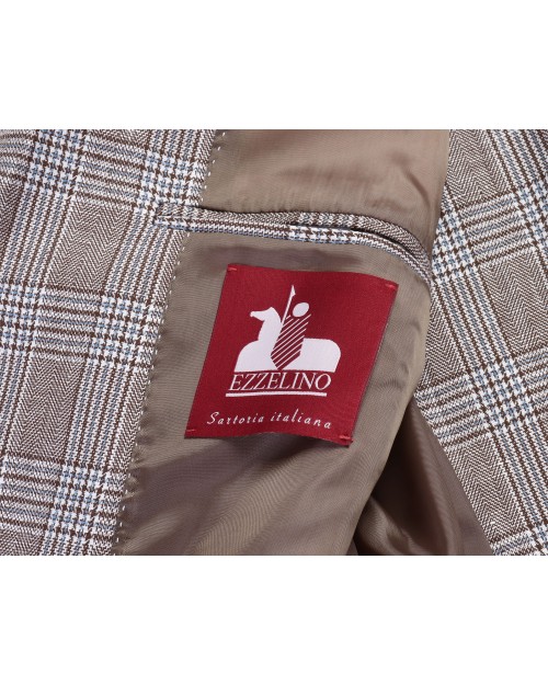 EZZELINO SPORT COAT - BROWN, WHITE & BLUE - LINEN & COTTON