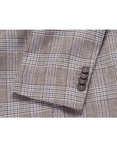 EZZELINO SPORT COAT - BROWN, WHITE & BLUE - LINEN & COTTON