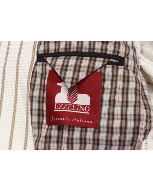 EZZELINO SPORT COAT - WHITE & BROWN - COTTON & LINEN