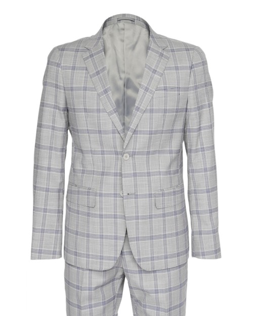 EZZELINO SUIT - GREY & BLUE-  LIGHTWEIGHT WOOL & COTTON