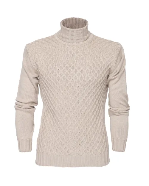 EZZELINO 6-PLY TURTLENECK SWEATER - BEIGE - MERINO WOOL