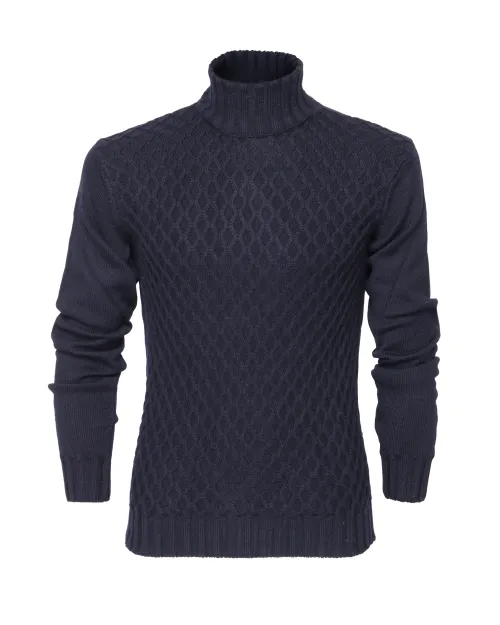 EZZELINO 6-PLY TURTLENECK SWEATER - NAVY BLUE - MERINO WOOL