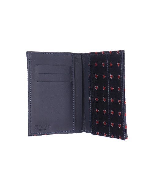 FINOLLO GENOVA WALLET - PURE SILK & LAMBSKIN - NAVY BLUE