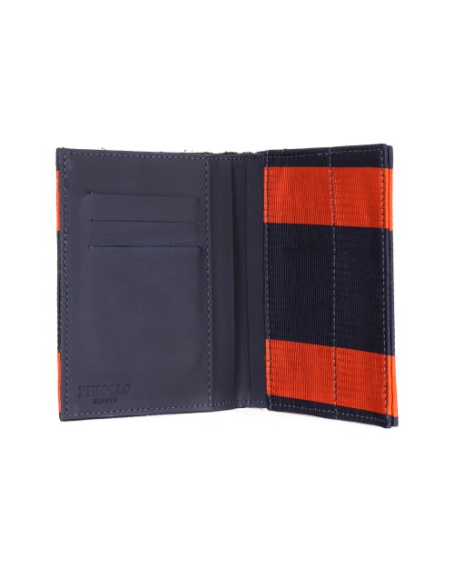 FINOLLO GENOVA WALLET - PURE SILK & LAMBSKIN - NAVY BLUE & ORANGE