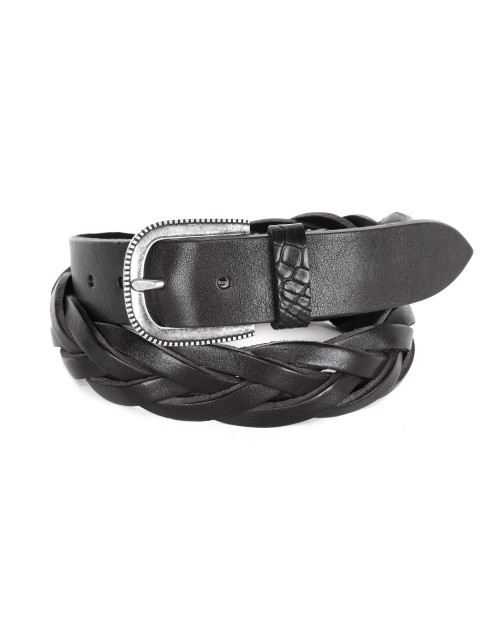FRATELLI NOVIELLO BRAIDED BELT - BLACK - CALFSKIN & GENUINE CROCODILE