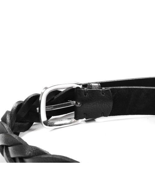 FRATELLI NOVIELLO BRAIDED BELT - BLACK - CALFSKIN & GENUINE CROCODILE