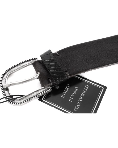 FRATELLI NOVIELLO BRAIDED BELT - BLACK - CALFSKIN & GENUINE CROCODILE