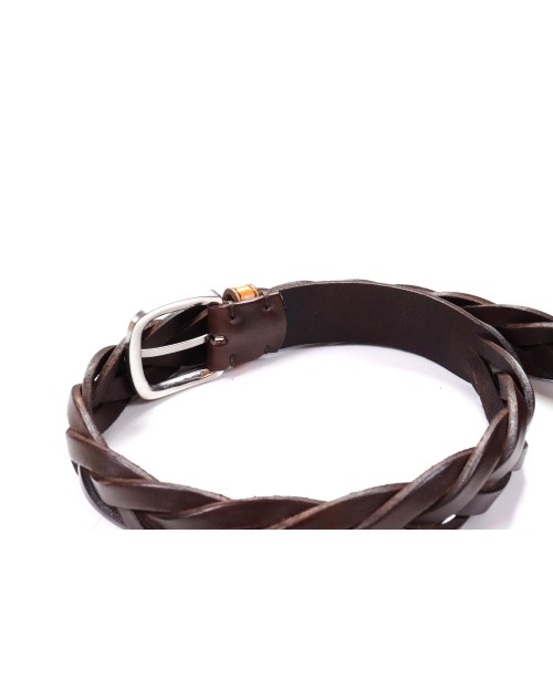 TEMPLATE FRATELLI NOVIELLO BRAIDED BELT - BROWN - CALFSKIN & GENUINE CROCODILE