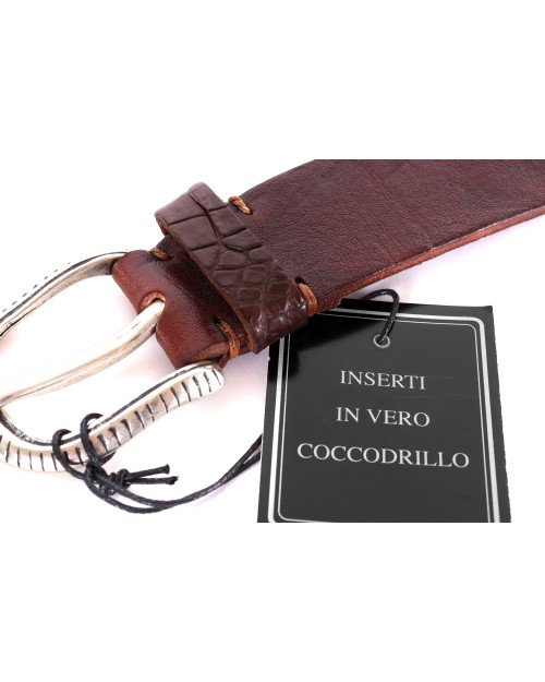 FRATELLI NOVIELLO BRAIDED BELT - BROWN - CALFSKIN & GENUINE CROCODILE