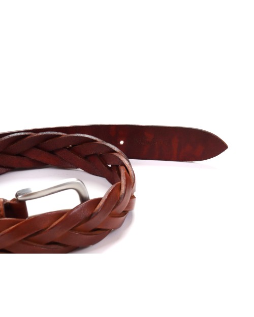 FRATELLI NOVIELLO BRAIDED BELT - COGNAC - CALFSKIN & GENUINE CROCODILE