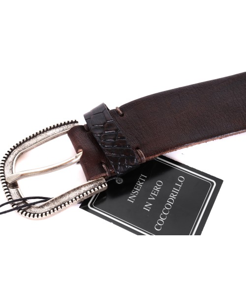 FRATELLI NOVIELLO BRAIDED BELT - DARK BROWN - CALFSKIN & GENUINE CROCODILE