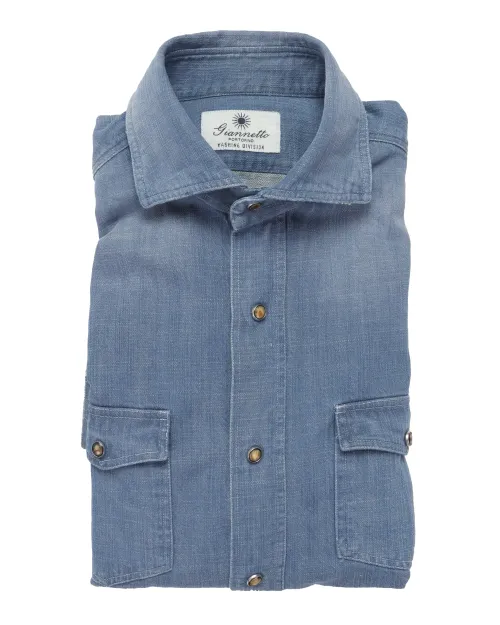 GIANNETTO PORTOFINO SHIRT - BLUE - COTTON