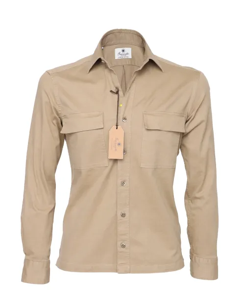 GIANNETTO PORTOFINO SHIRT JACKET - BEIGE - STRETCH COTTON