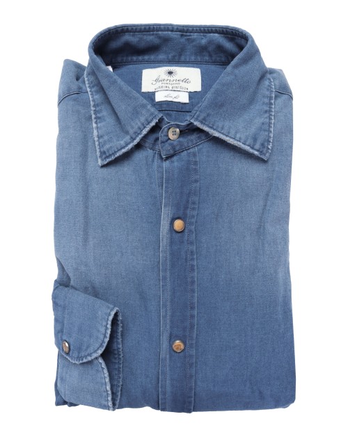 GIANNETTO PORTOFINO SHIRT - BLUE - COTTON DENIM