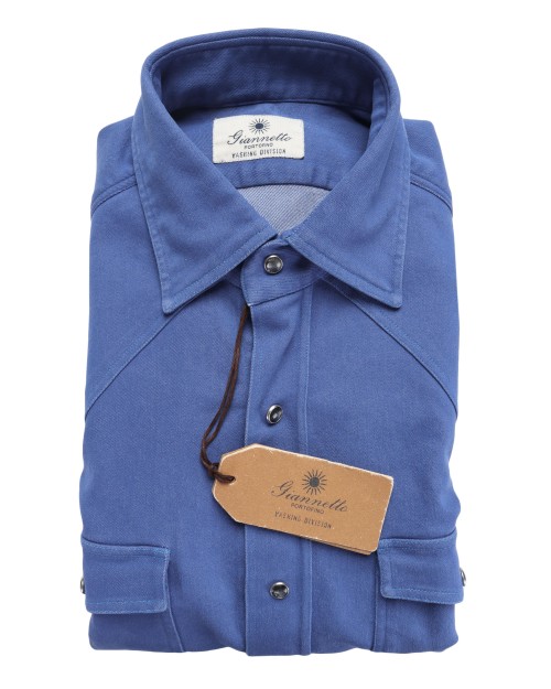 GIANNETTO PORTOFINO SHIRT - BLUE - STRETCH COTTON DENIM