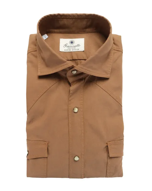 GIANNETTO PORTOFINO SHIRT - LIGHT BROWN - STRETCH COTTON
