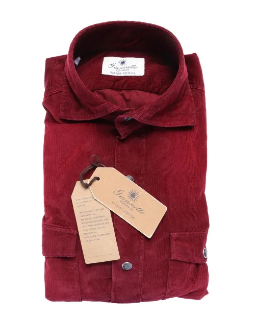 GIANNETTO PORTOFINO SHIRT - BURGUNDY - COTTON CORDUROY