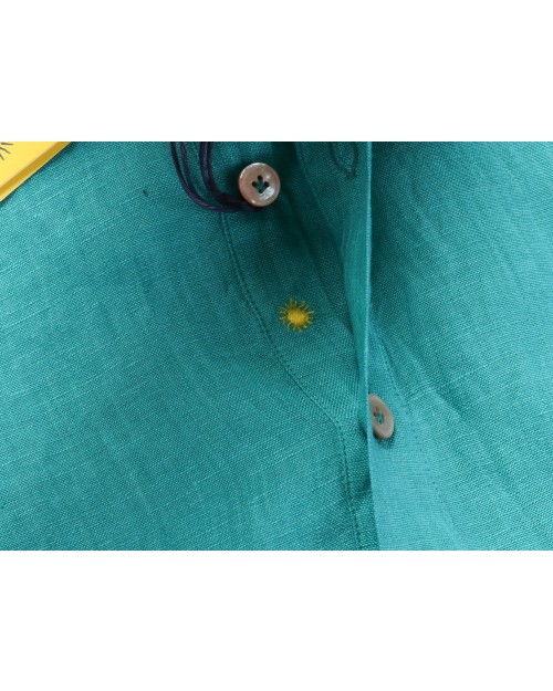 GIANNETTO PORTOFINO 1/2 BUTTON POLO SHIRT - DARK CYAN - LINEN
