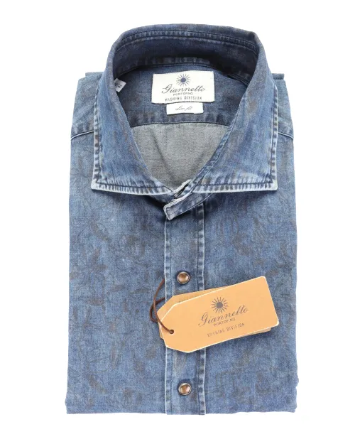 GIANNETTO PORTOFINO SHIRT - BLUE - COTTON DENIM