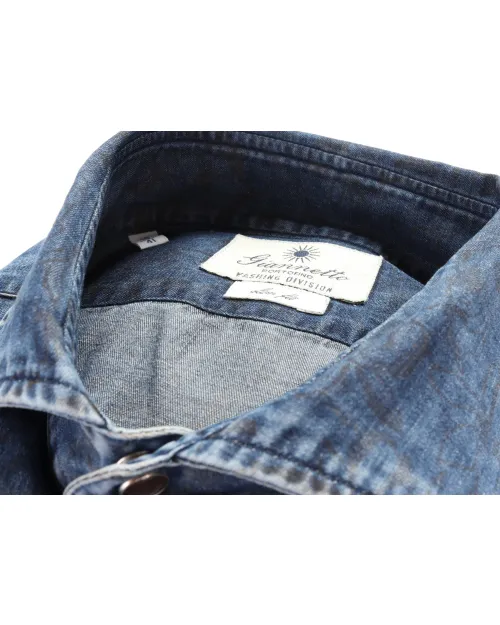 GIANNETTO PORTOFINO SHIRT - BLUE - COTTON DENIM