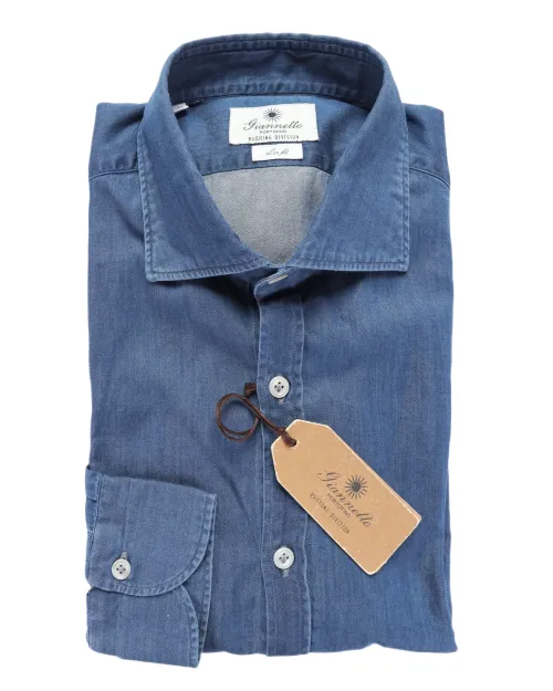 GIANNETTO PORTOFINO SHIRT - BLUE - COTTON DENIM