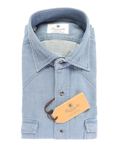 GIANNETTO PORTOFINO SHIRT - BLUE  - COTTON DENIM