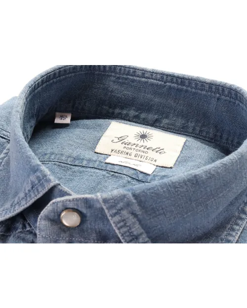 GIANNETTO PORTOFINO SHIRT - BLUE - LINEN & COTTON DENIM