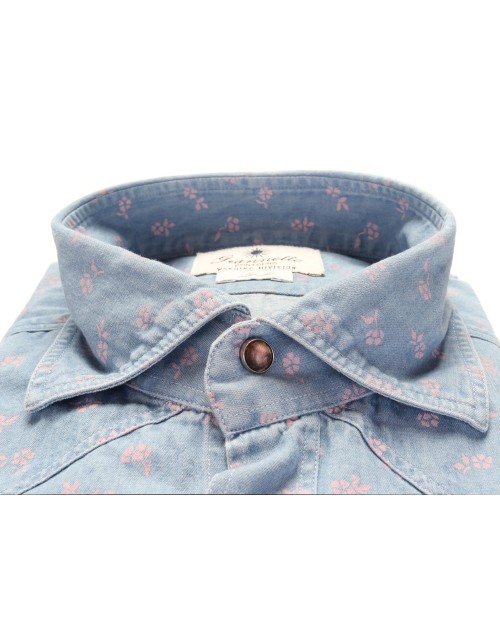 GIANNETTO PORTOFINO SHIRT - BLUE & PINK - COTTON DENIM