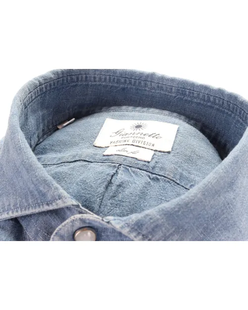 GIANNETTO PORTOFINO SHIRT - BLUE - LINEN & COTTON DENIM