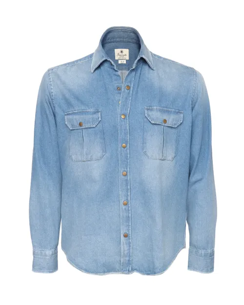 GIANNETTO PORTOFINO SHIRT - BLUE - COTTON DENIM