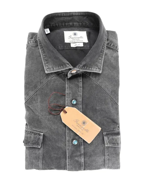 GIANNETTO PORTOFINO SHIRT - GREY - COTTON DENIM
