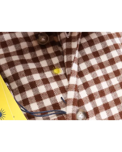 GIANNETTO PORTOFINO SHIRT - WHITE & BROWN - COTTON FLANNEL