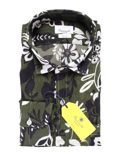GIANNETTO PORTOFINO SHIRT - GREEN, WHITE & BLACK - POLYESTER