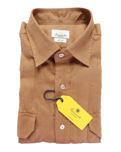 GIANNETTO PORTOFINO SHIRT - BEAVER - LINEN