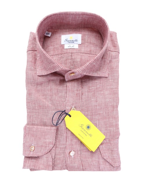 GIANNETTO PORTOFINO SHIRT - PINK & BURGUNDY - LINEN